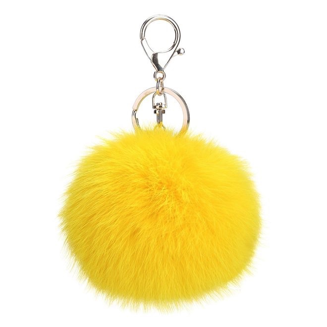 Žlutý chlupatý přívěsek na klíče, kabelku Pom Pom