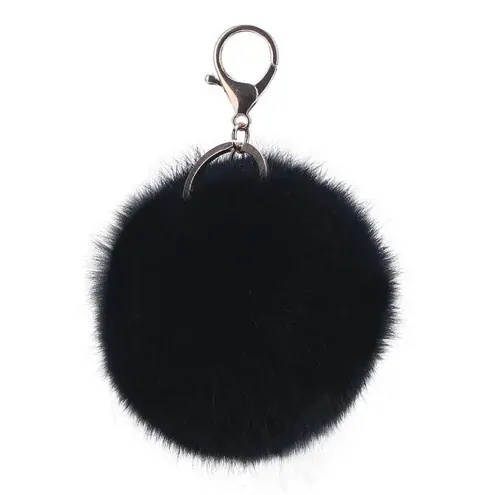 Černý chlupatý přívěsek na klíče, kabelku Pom Pom