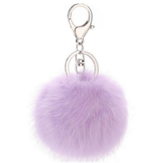 Fialový chlupatý přívěsek na klíče, kabelku Pom Pom
